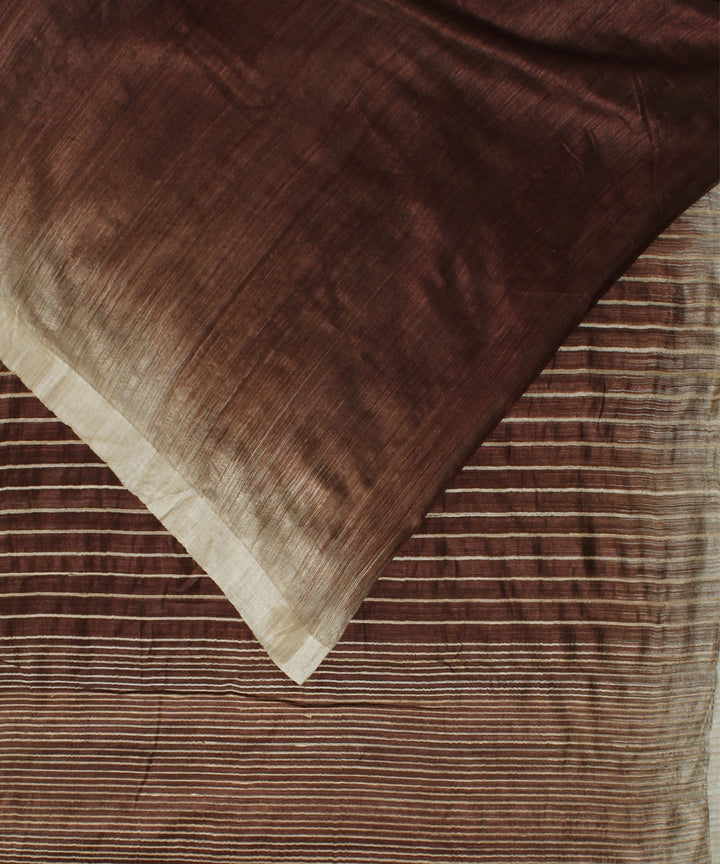 Brown beige silk handloom saree