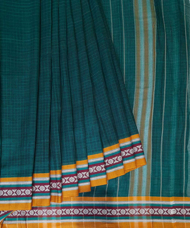 Forest green hand woven narayanpet cotton saree (9 meter)