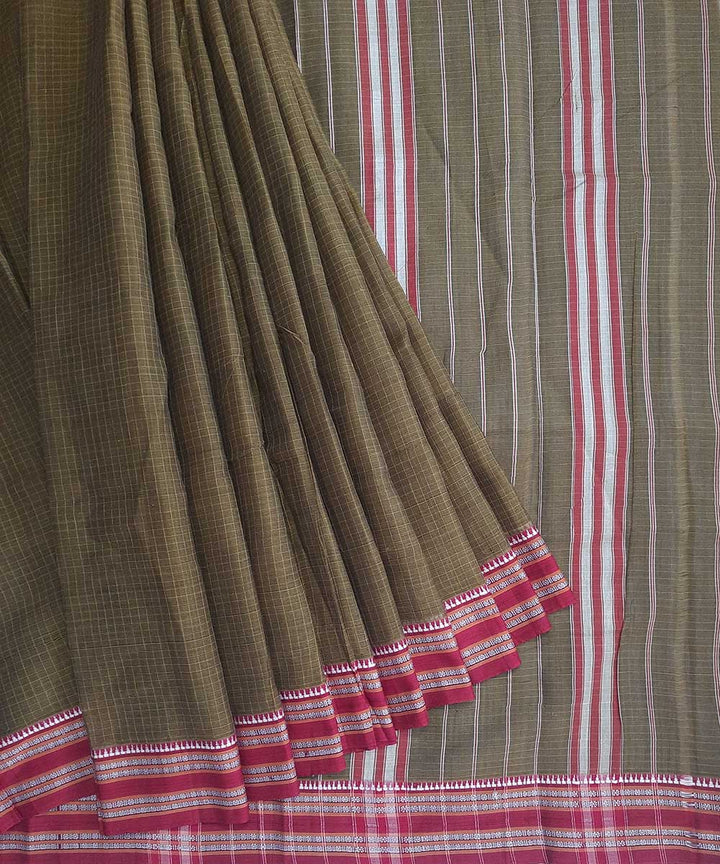 Olive green handwoven narayanpet cotton saree (9 meter)