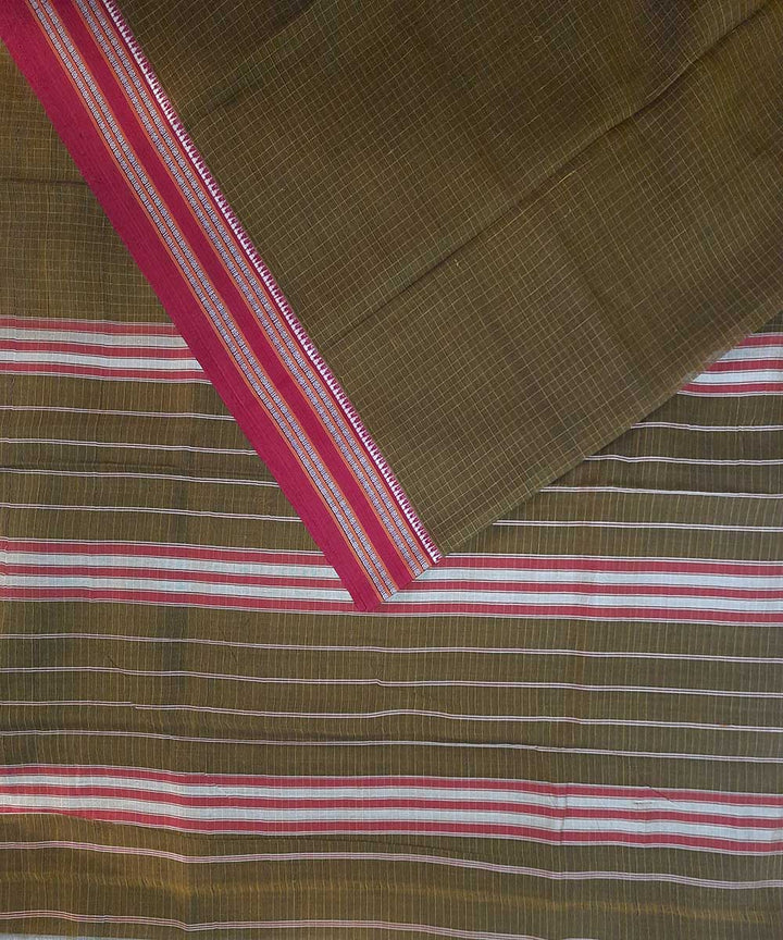 Olive green handwoven narayanpet cotton saree (9 meter)