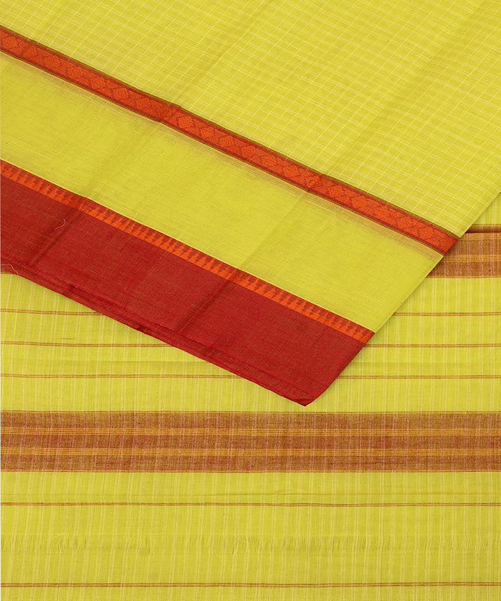 Lime green and maroon cotton handwoven narayanapet saree