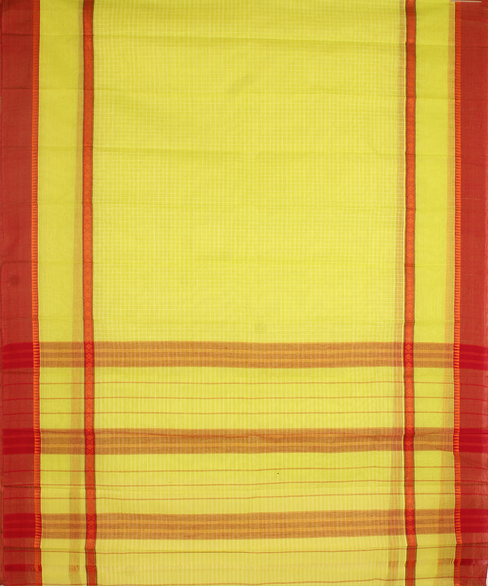 Lime green and maroon cotton handwoven narayanapet saree