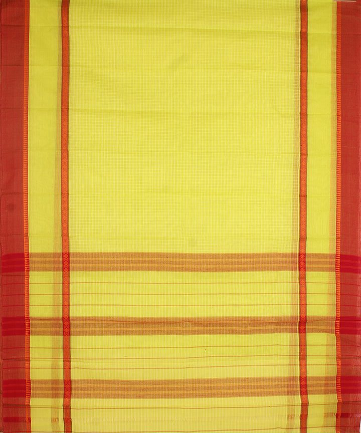 Lime green and maroon cotton handwoven narayanapet saree