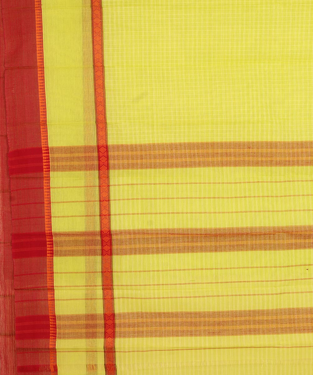 Lime green and maroon cotton handwoven narayanapet saree