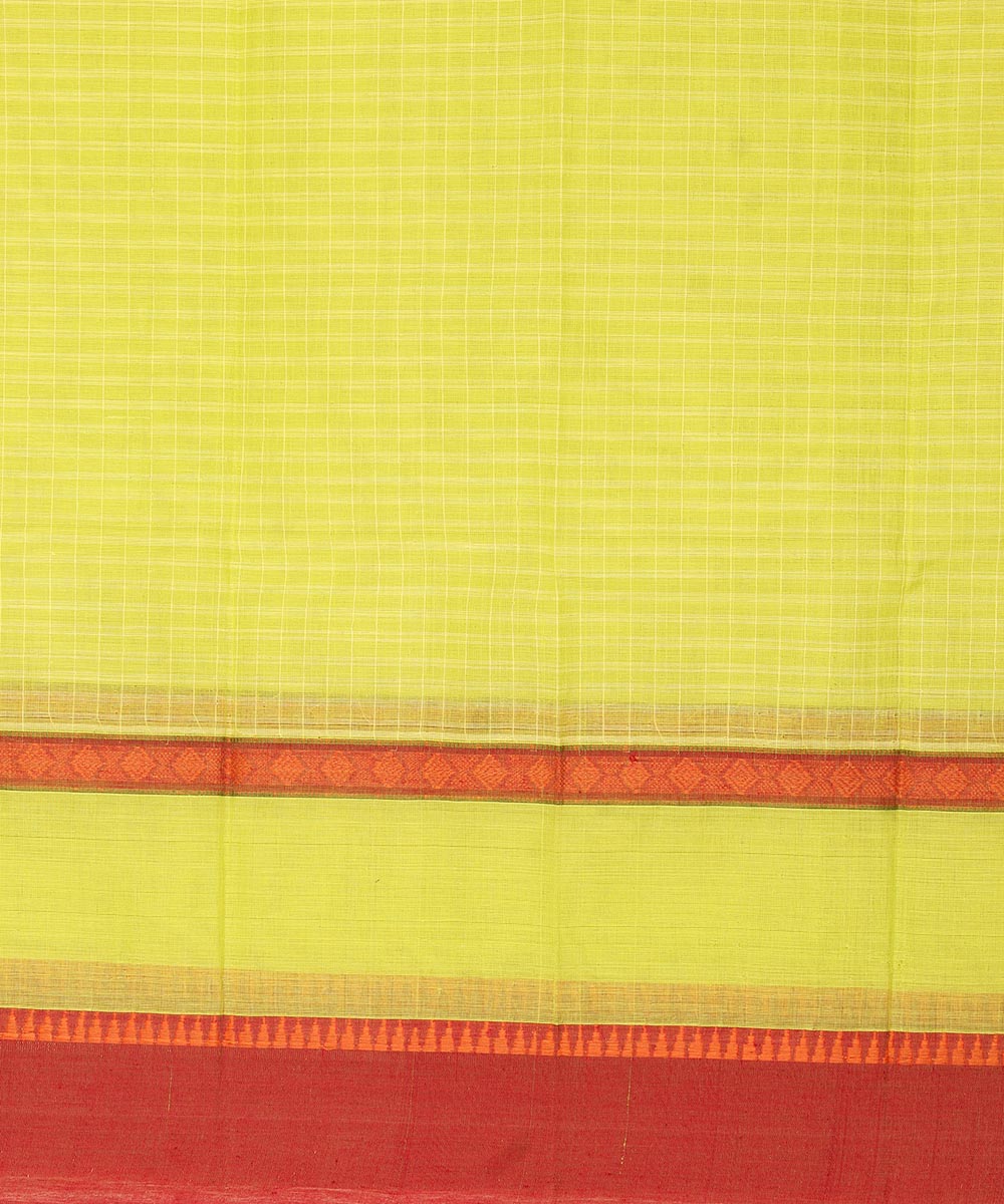 Lime green and maroon cotton handwoven narayanapet saree