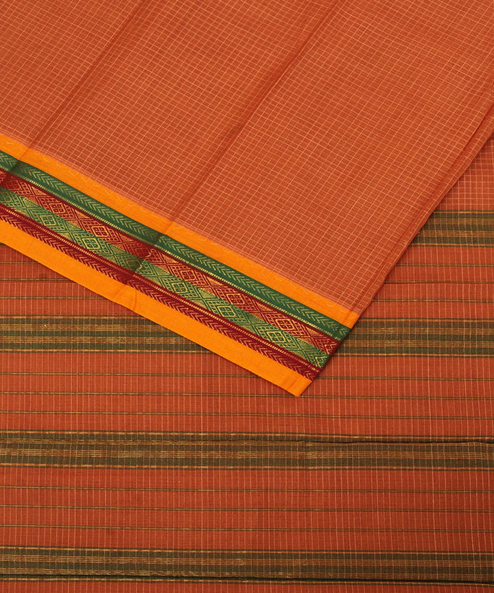 Orange yellow cotton handwoven narayanapet saree