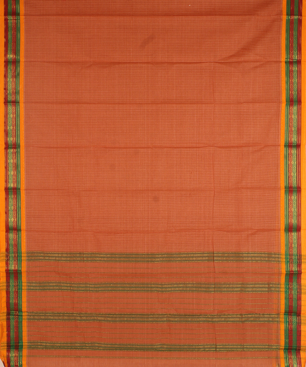Orange yellow cotton handwoven narayanapet saree