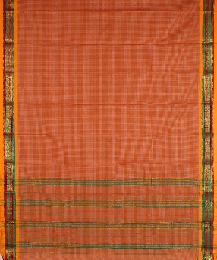 Orange yellow cotton handwoven narayanapet saree