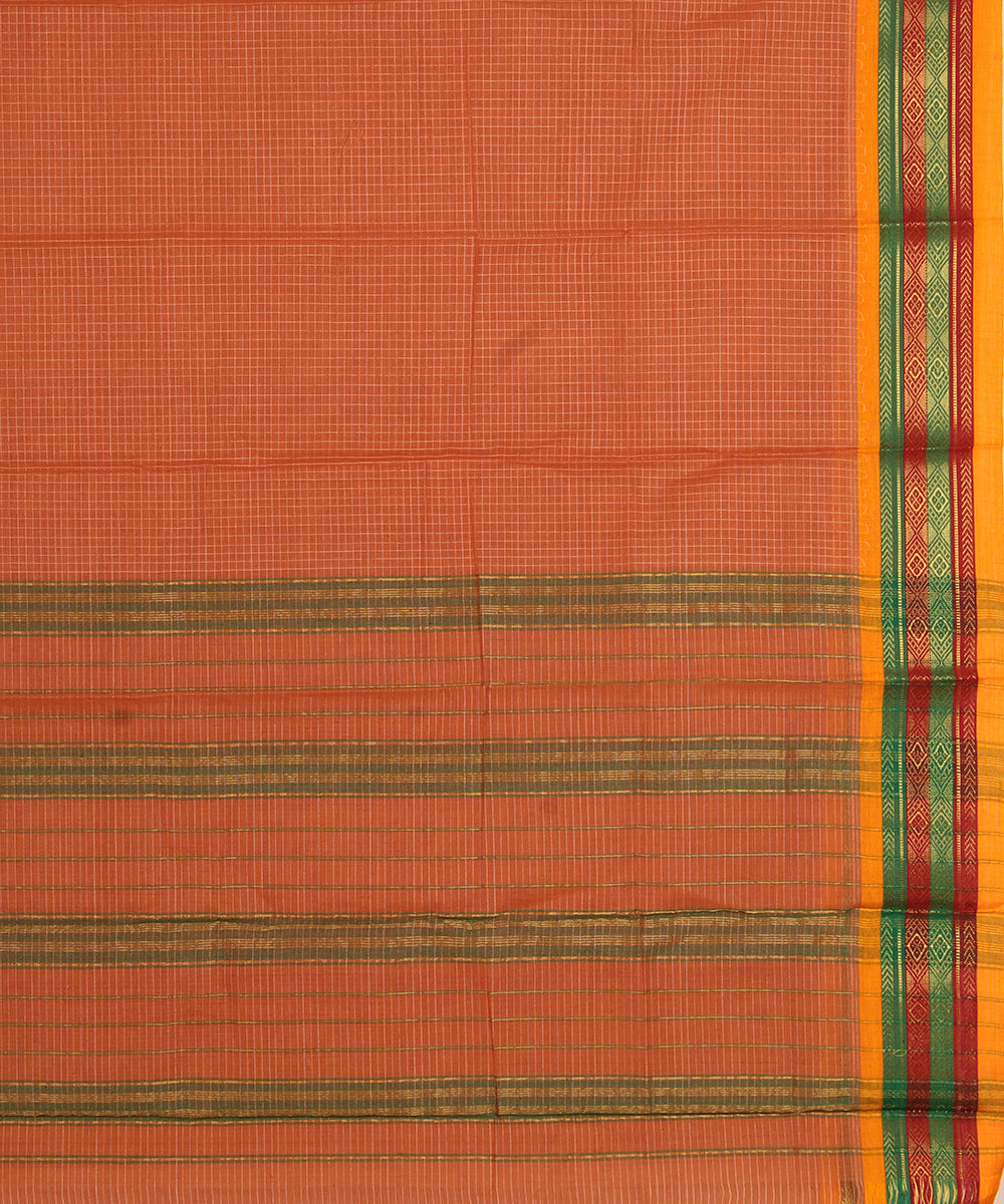 Orange yellow cotton handwoven narayanapet saree