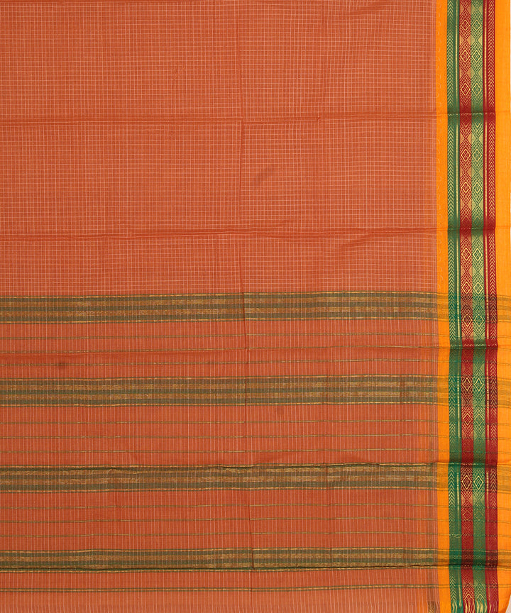 Orange yellow cotton handwoven narayanapet saree