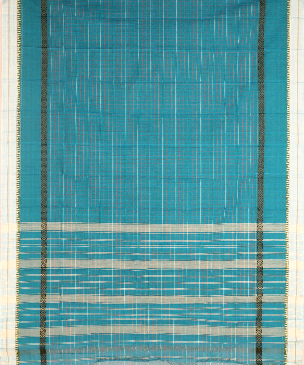 Blue grey and white cotton handwoven narayanapet saree