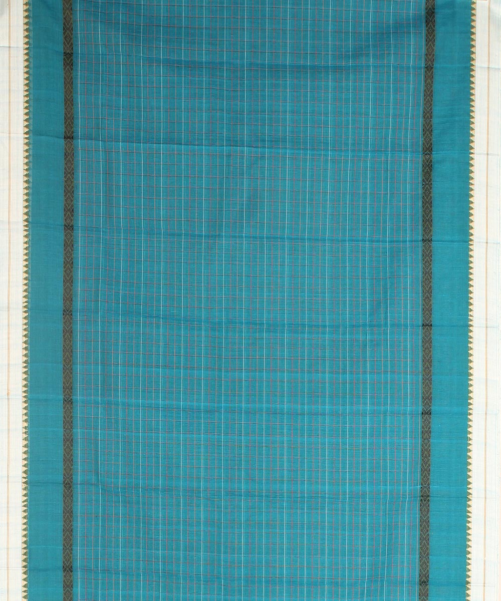 Blue grey and white cotton handwoven narayanapet saree