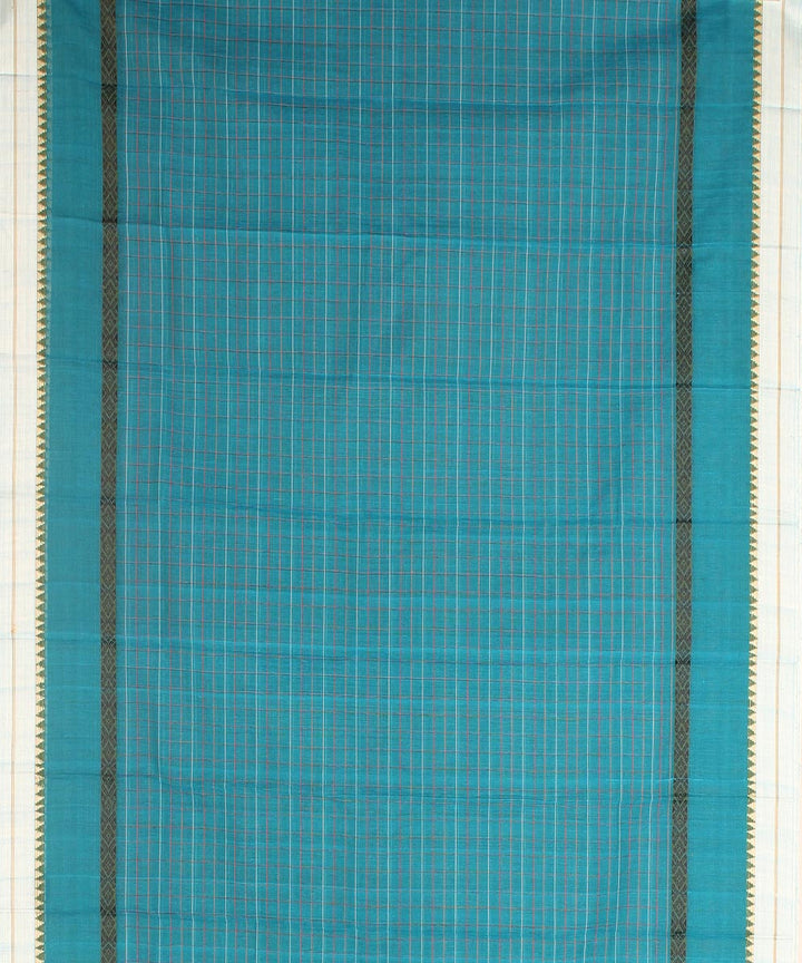 Blue grey and white cotton handwoven narayanapet saree