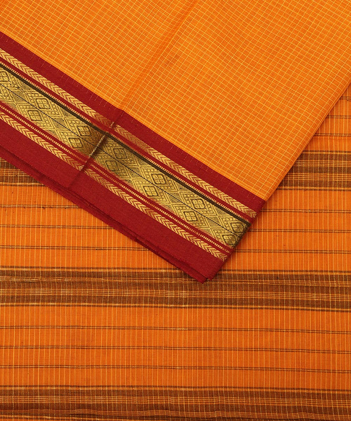 Yellow maroon cotton handwoven narayanapet saree