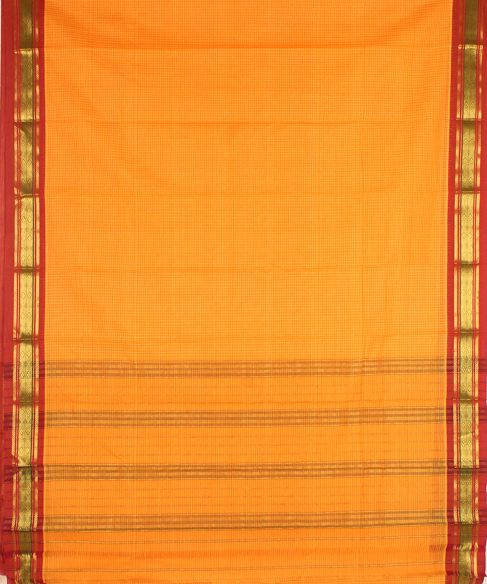 Yellow maroon cotton handwoven narayanapet saree