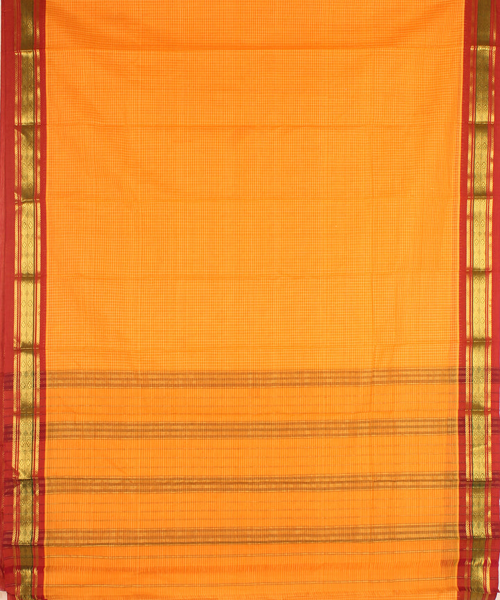 Yellow maroon cotton handwoven narayanapet saree