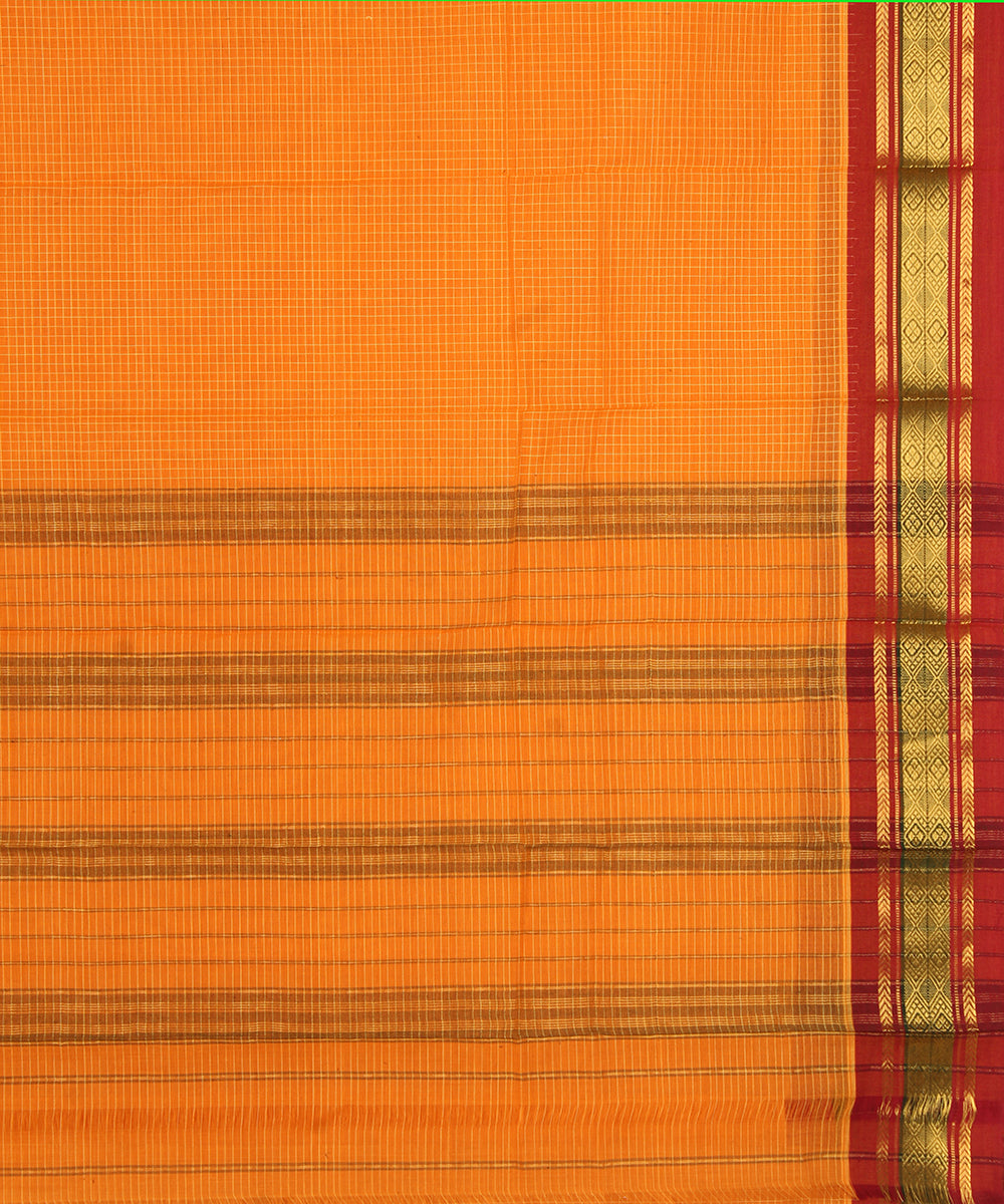 Yellow maroon cotton handwoven narayanapet saree