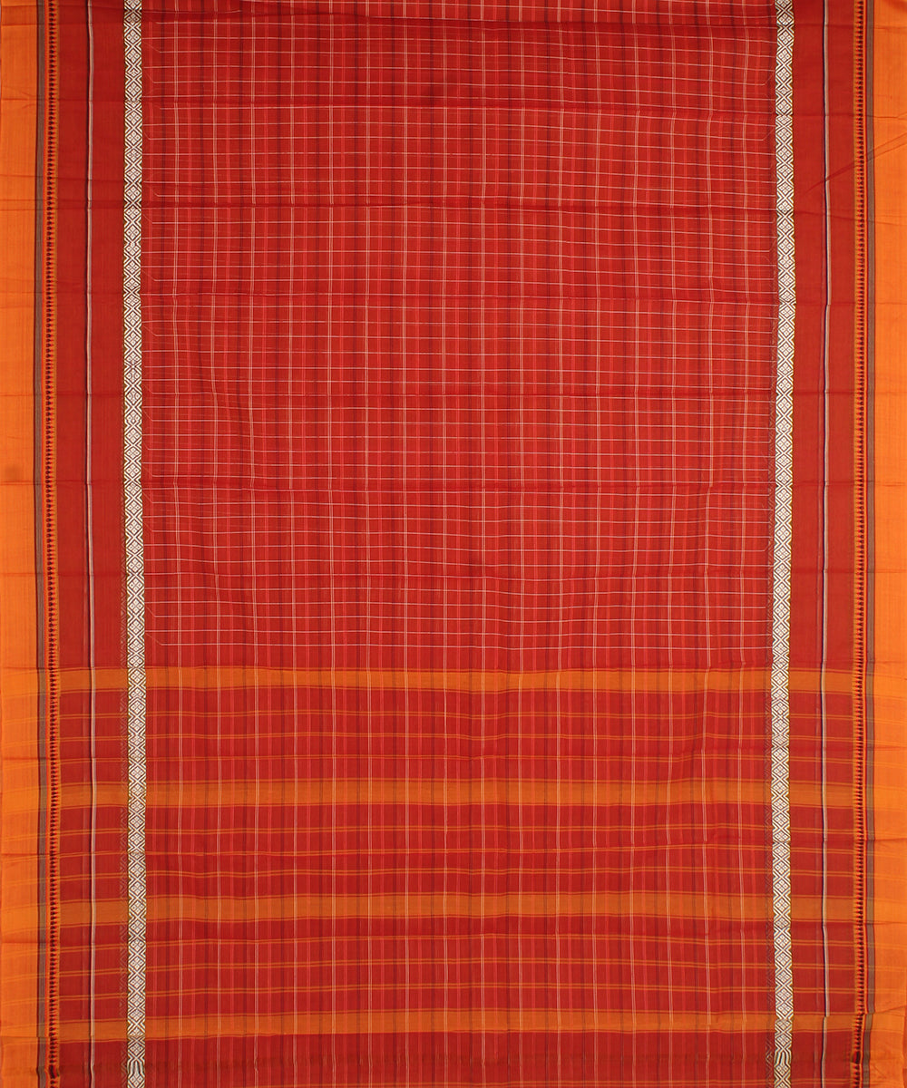 Maroon orange checks cotton handwoven narayanapet saree