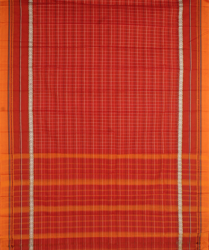 Maroon orange checks cotton handwoven narayanapet saree