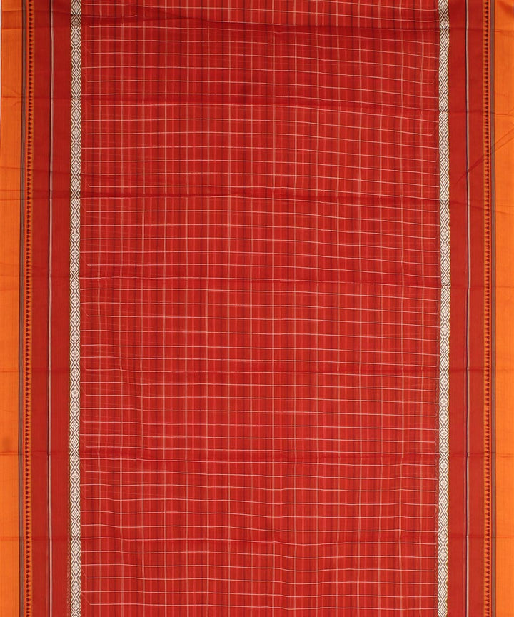 Maroon orange checks cotton handwoven narayanapet saree