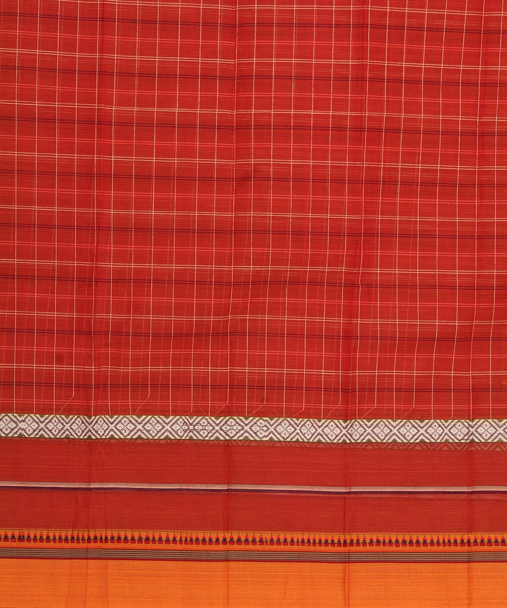 Maroon orange checks cotton handwoven narayanapet saree