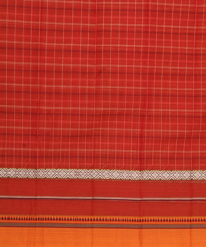 Maroon orange checks cotton handwoven narayanapet saree