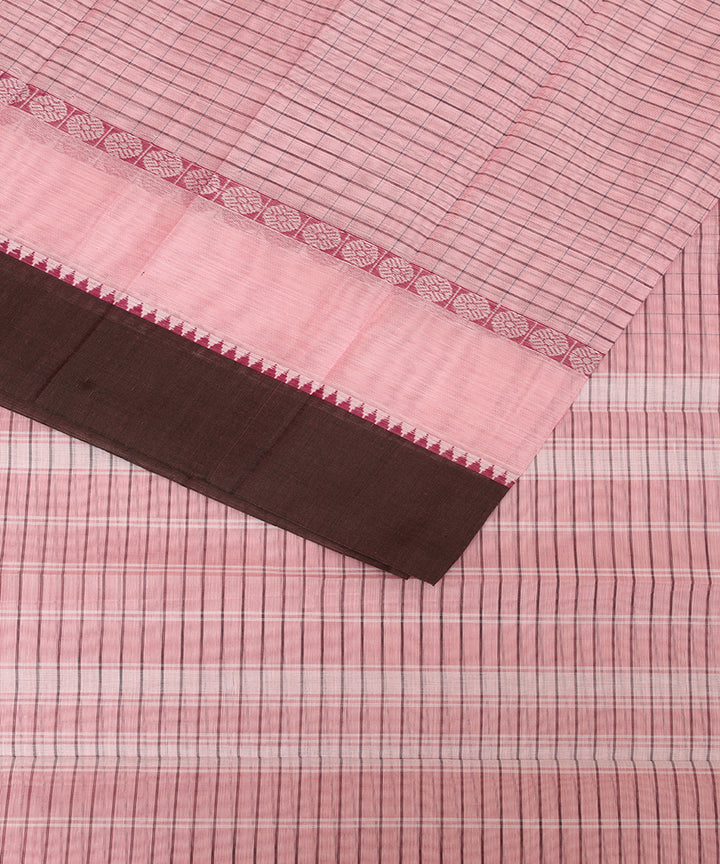 Light pink and black cotton handwoven narayanapet saree