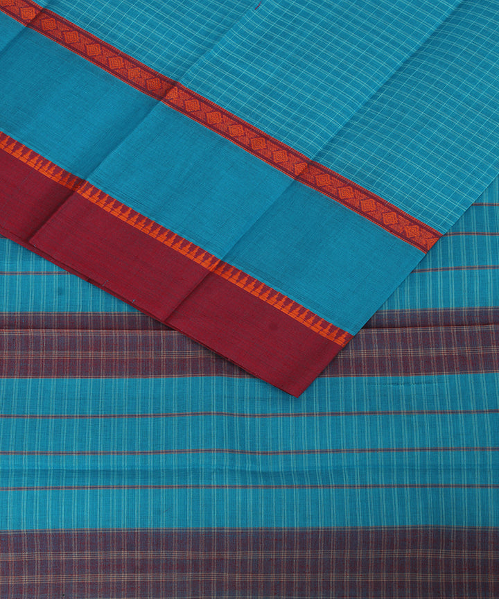 Sky blue maroon cotton handwoven narayanapet saree