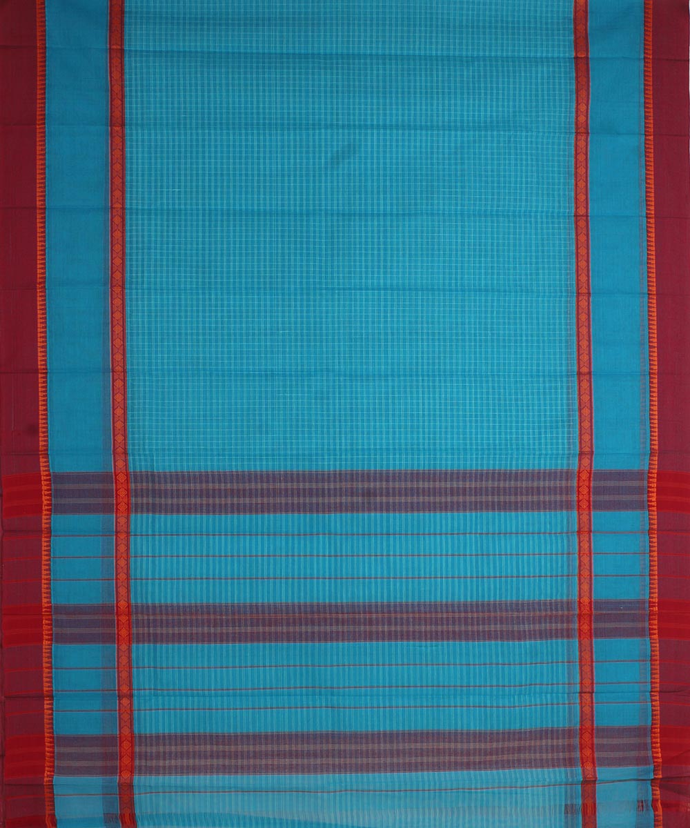 Sky blue maroon cotton handwoven narayanapet saree