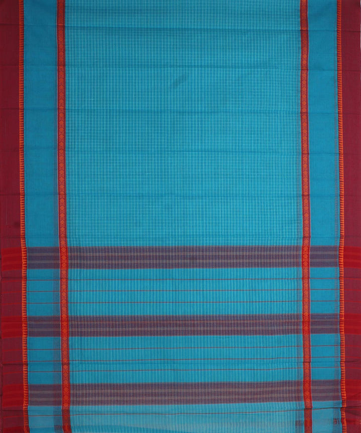 Sky blue maroon cotton handwoven narayanapet saree