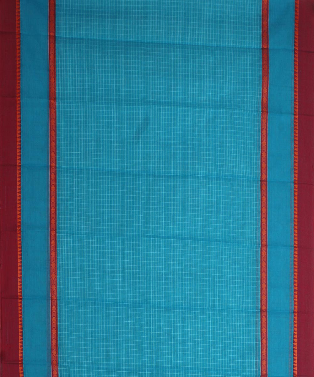 Sky blue maroon cotton handwoven narayanapet saree