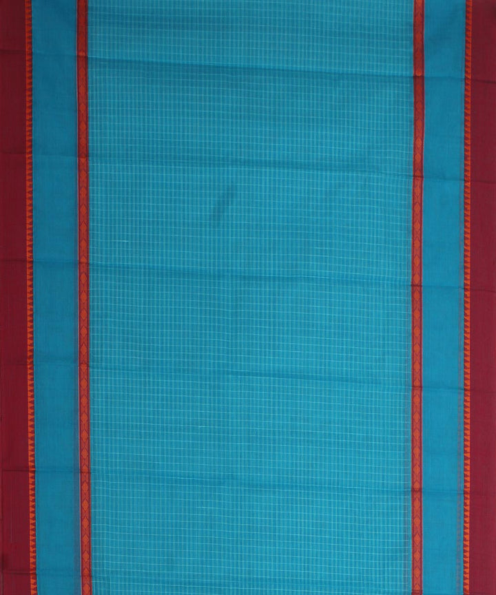 Sky blue maroon cotton handwoven narayanapet saree