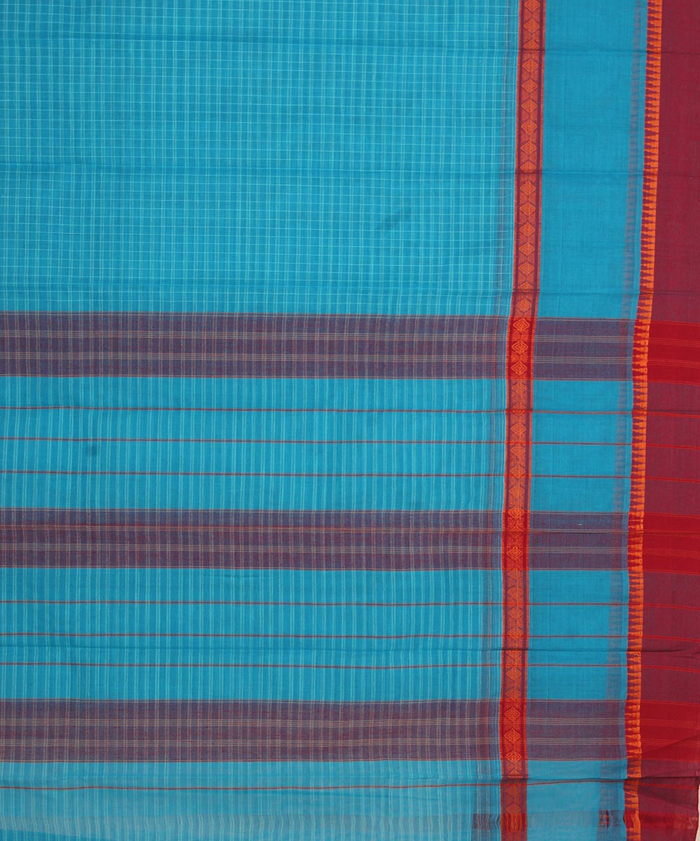 Sky blue maroon cotton handwoven narayanapet saree