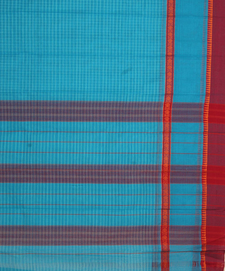 Sky blue maroon cotton handwoven narayanapet saree