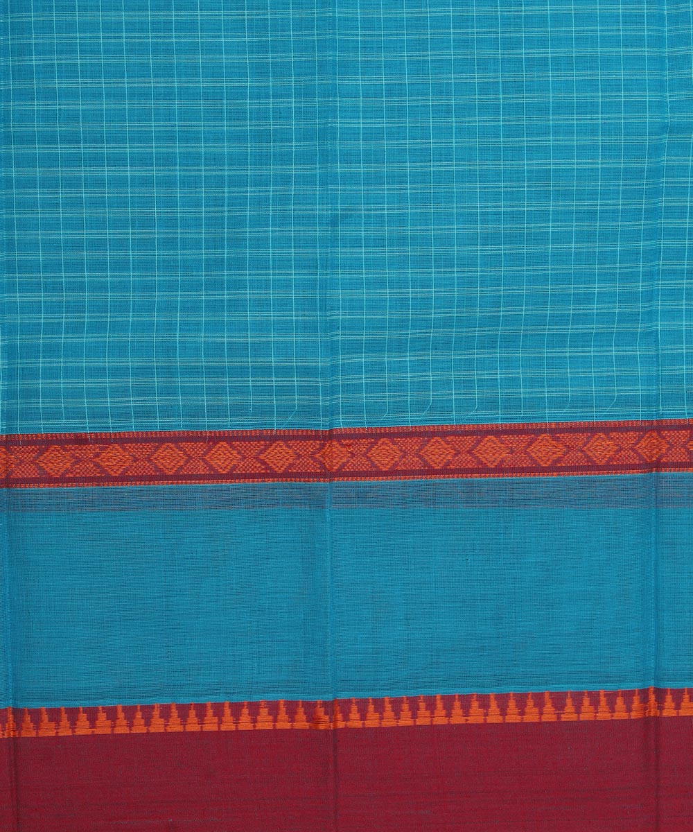 Sky blue maroon cotton handwoven narayanapet saree