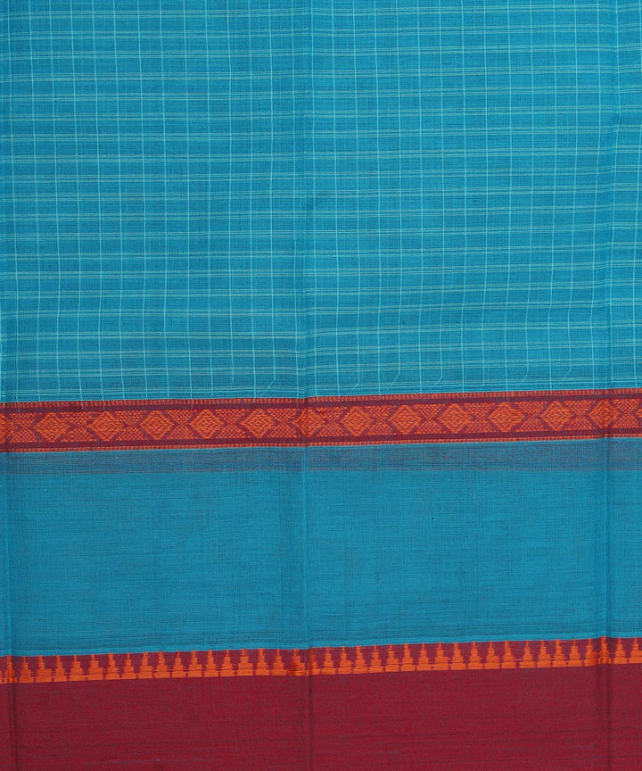 Sky blue maroon cotton handwoven narayanapet saree
