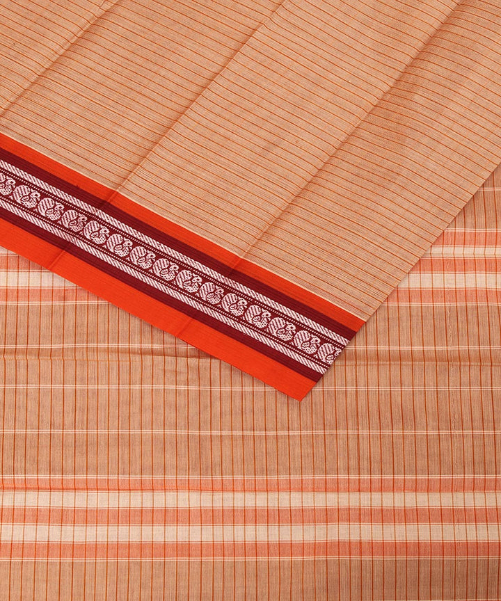 Pale orange cotton handwoven narayanapet saree