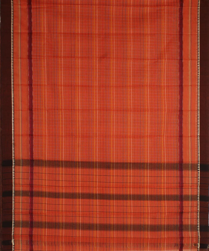 Dark orange brown cotton handwoven narayanapet saree