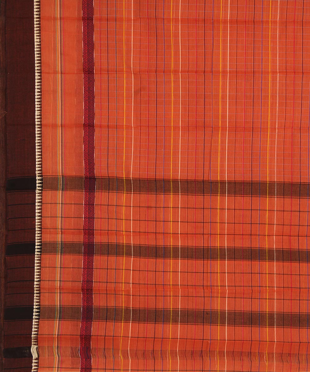 Dark orange brown cotton handwoven narayanapet saree
