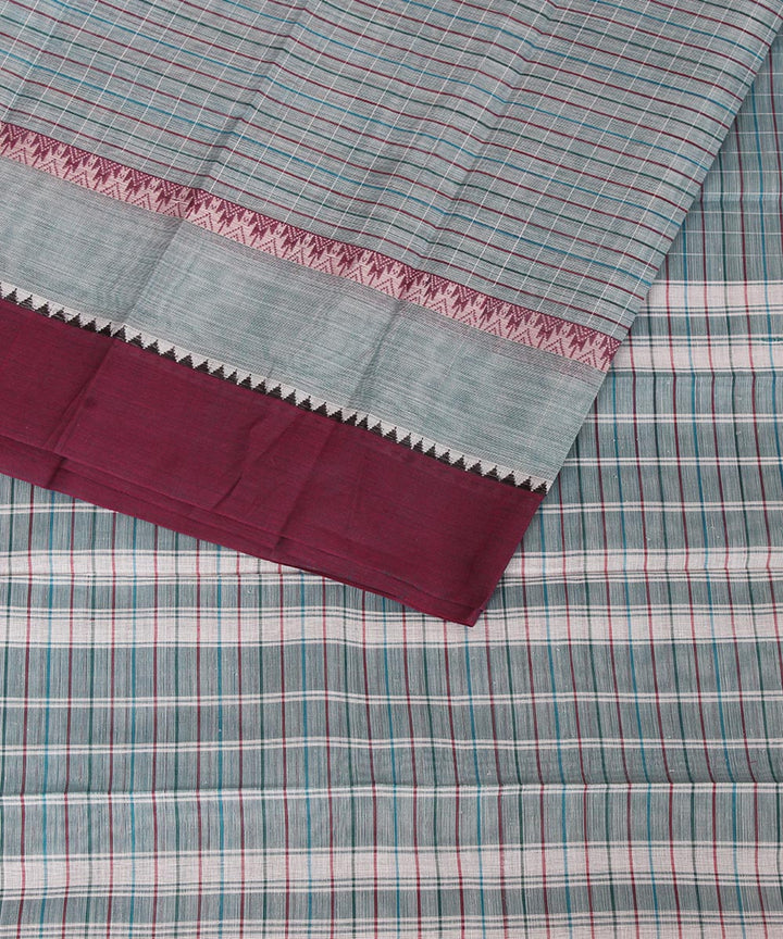 Pale grey maroon cotton handwoven narayanapet saree
