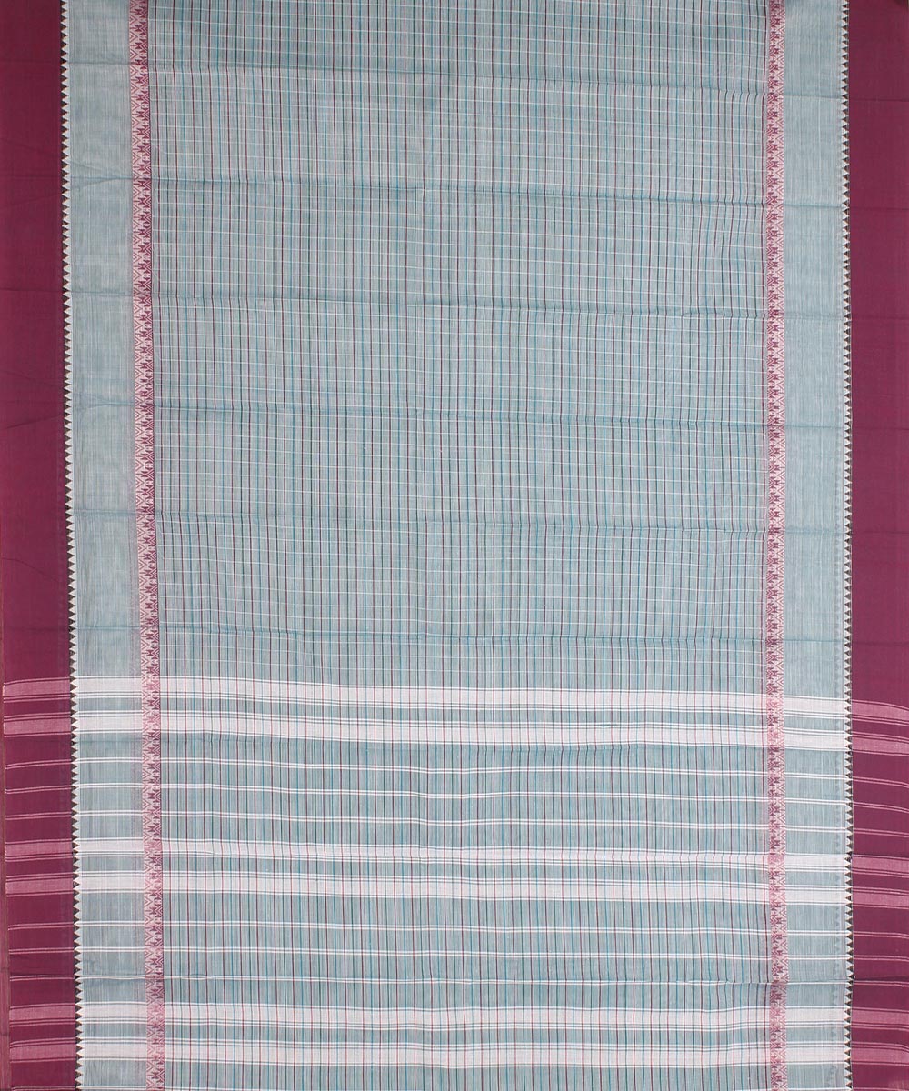 Pale grey maroon cotton handwoven narayanapet saree