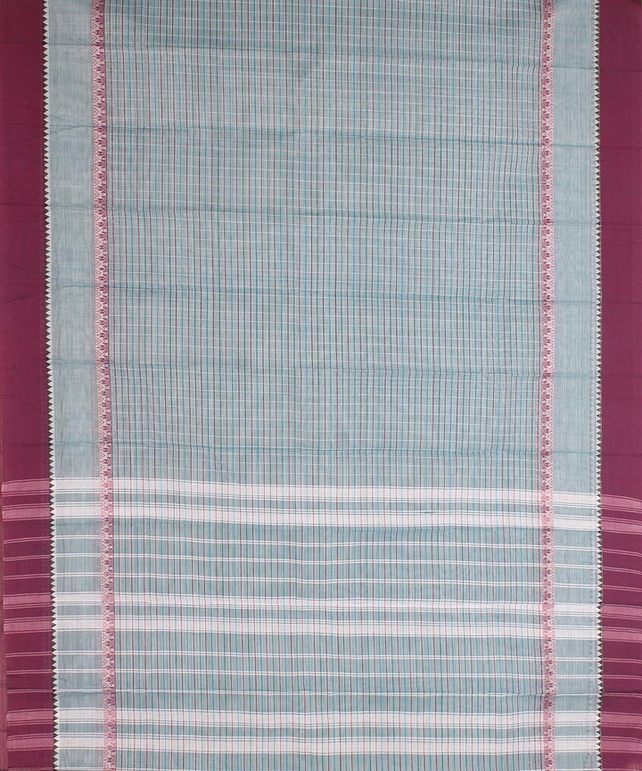 Pale grey maroon cotton handwoven narayanapet saree