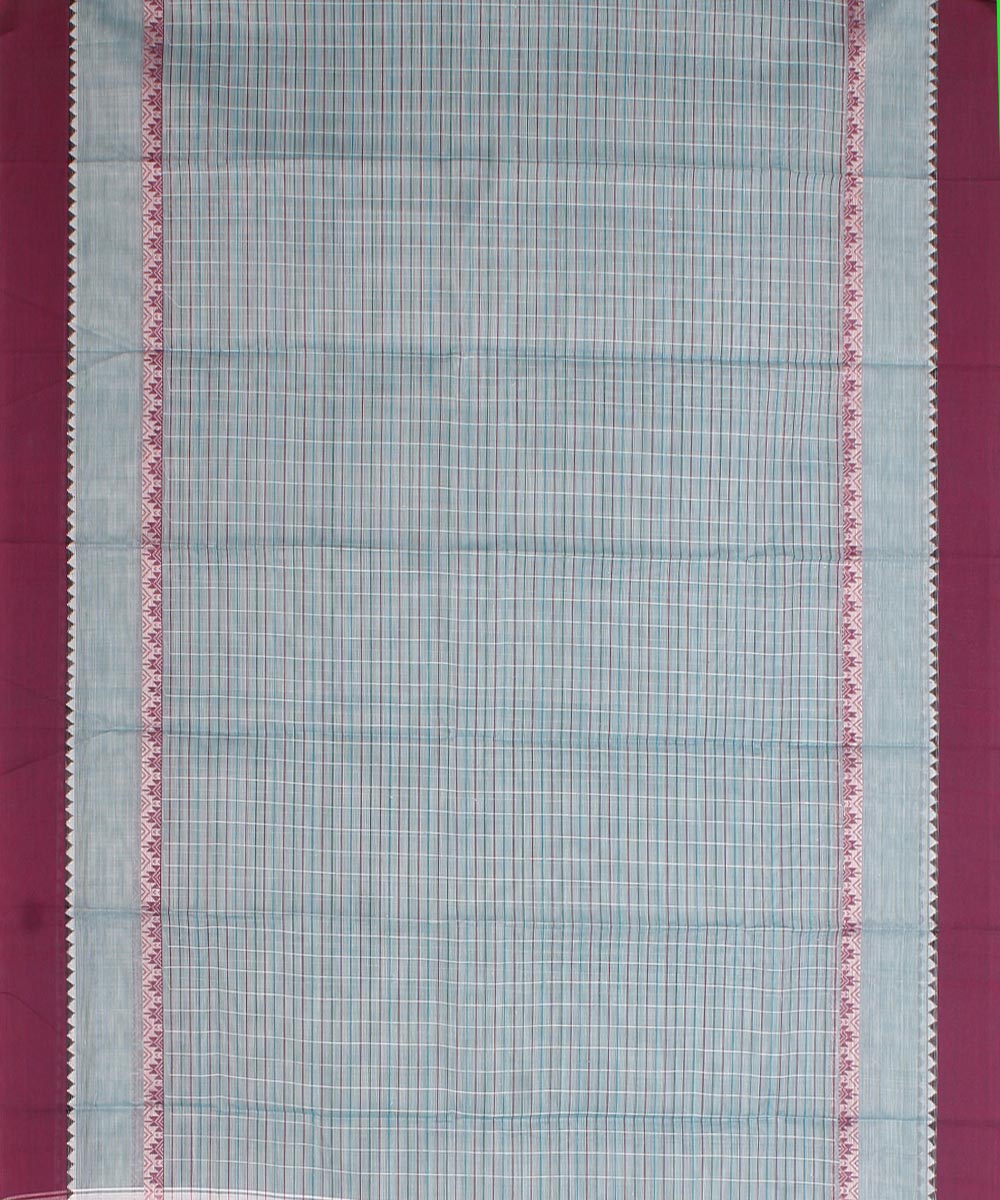 Pale grey maroon cotton handwoven narayanapet saree