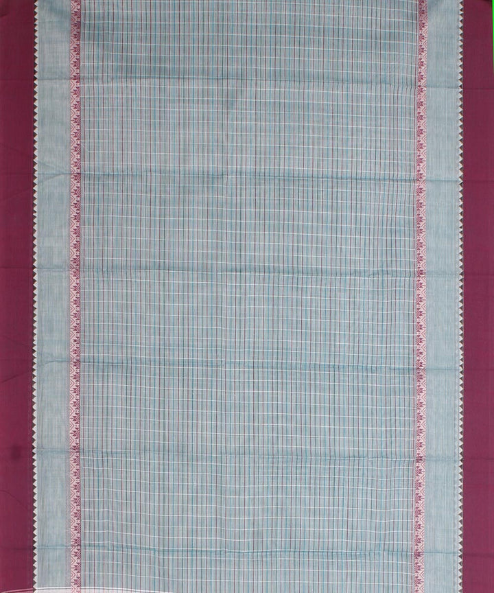 Pale grey maroon cotton handwoven narayanapet saree