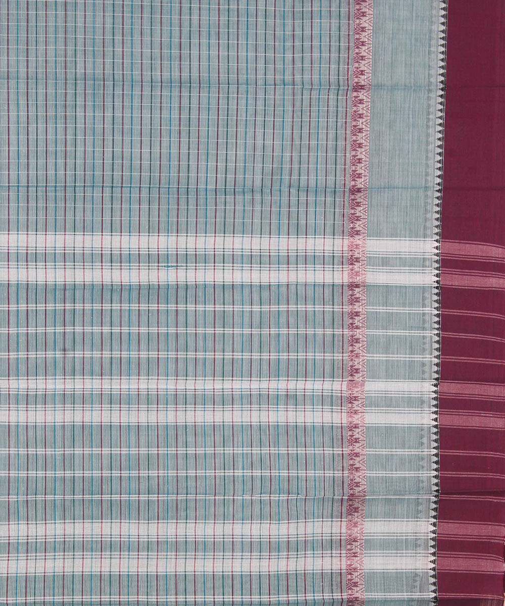 Pale grey maroon cotton handwoven narayanapet saree