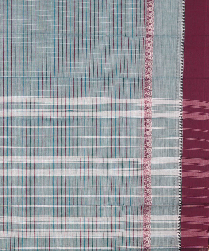 Pale grey maroon cotton handwoven narayanapet saree