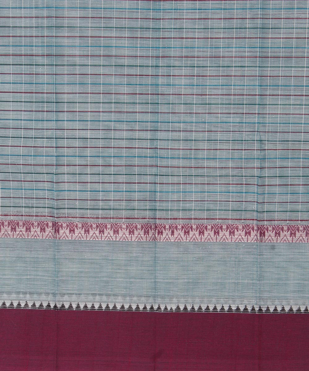 Pale grey maroon cotton handwoven narayanapet saree