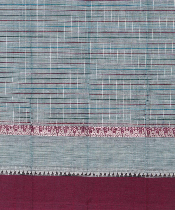 Pale grey maroon cotton handwoven narayanapet saree