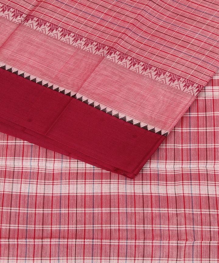 Pale pink maroon cotton handwoven narayanapet saree