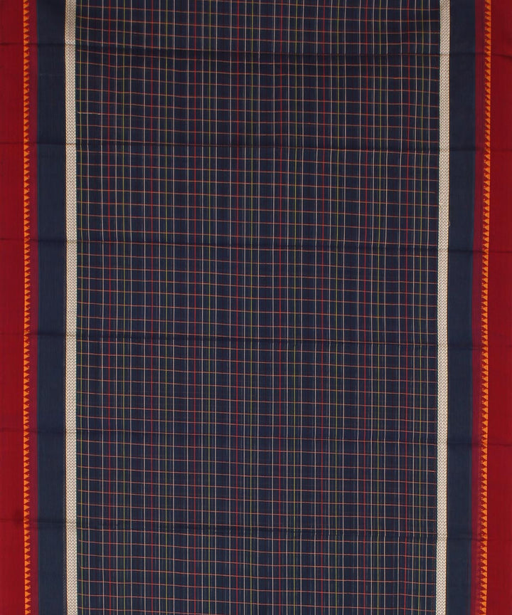 Navy blue maroon checks cotton handwoven narayanapet saree